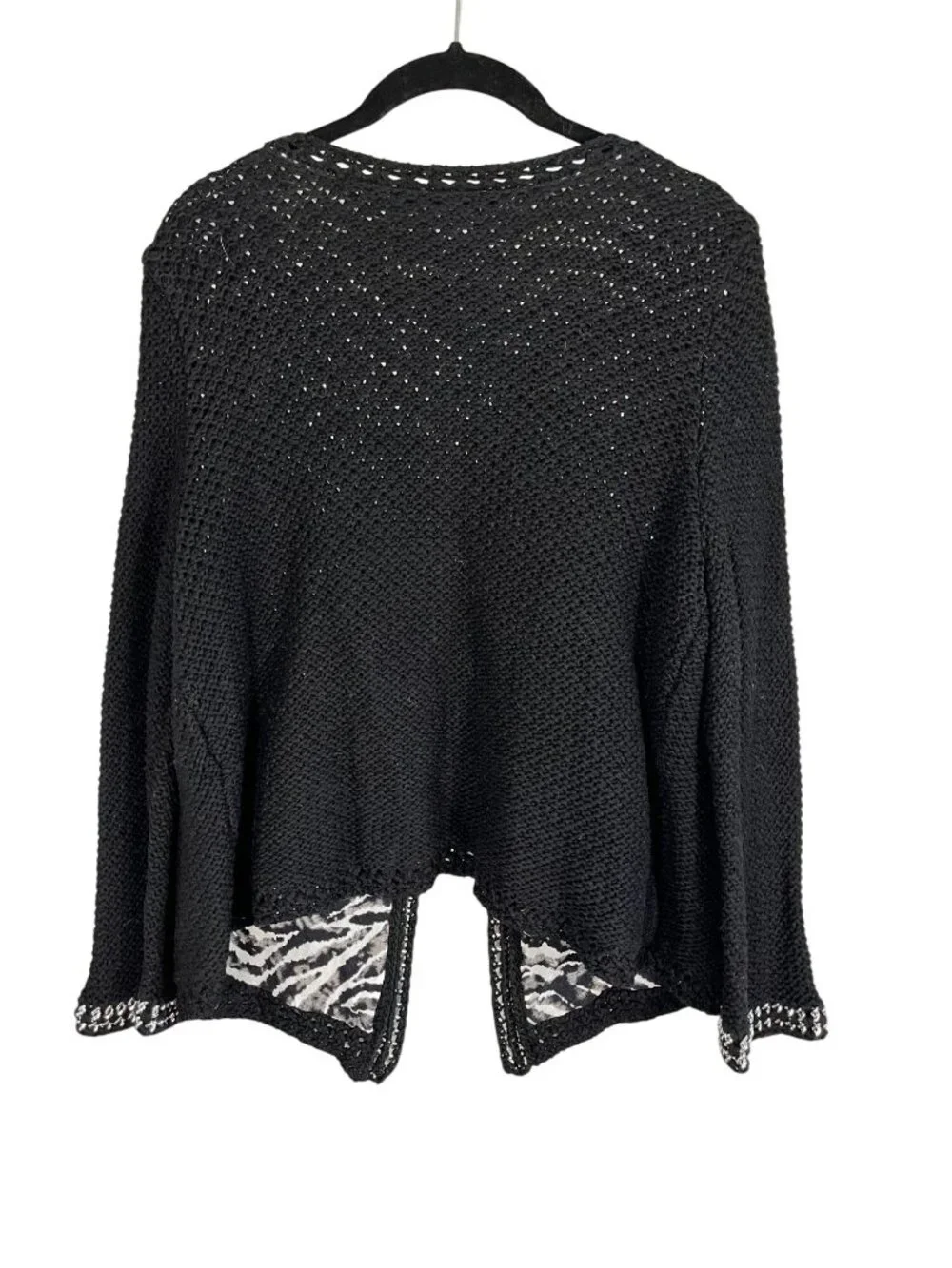 Neutral Knit Sweater L Preppy Metallic Classic Resort Quiet Luxury Animal Print - Picture 2 of 9